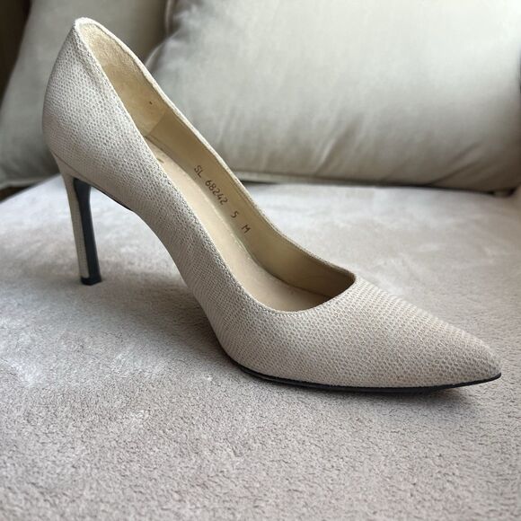 Stuart Weitzman Nude Goosebump Leather Heel Pump Women 5 M Textured Neutral - Picture 3 of 16